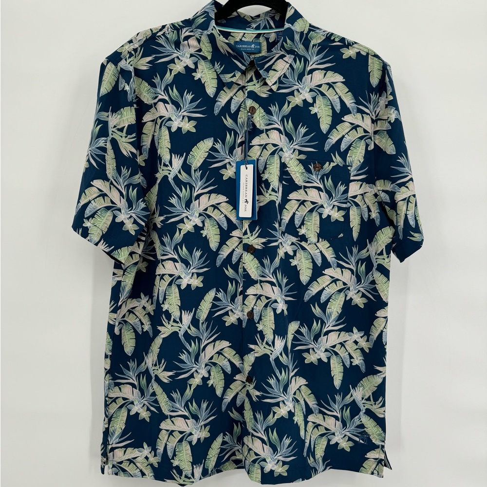 Caribbean‎ Joe NWT Size L Comfort Cool Floral Navy UPF 30 Wicking Stretch